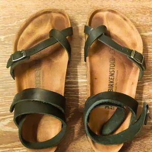 Birkenstock Yara Birko Flor Size 37 Black Leather Oiled $135